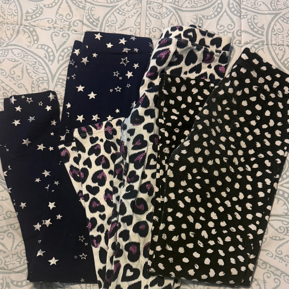 Crewcuts Black & White Patterned Girls' Leggings Trio with Purple Accents